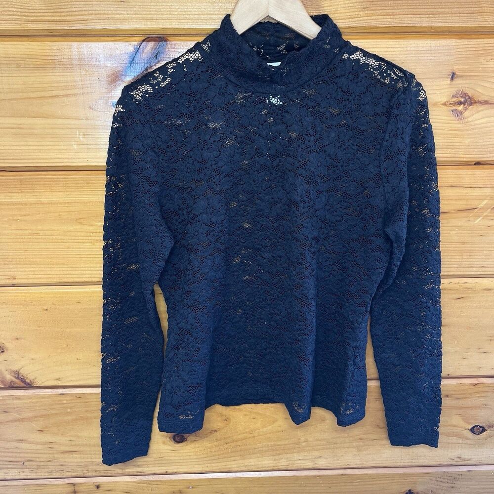 H&M Top Womens M Black Lace Whimsigoth Vamp Dark Romantic Fairy Goth Victorian